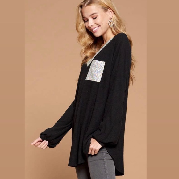 NWT! Soft Black Pullover with Sequin Detailing! 🌸 - Picture 2 of 7